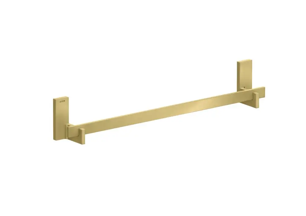 Goldfarbener Badetuchhalter von AXOR, montiert an der Wand, mit einem klaren, minimalistischen Design und rechteckiger Form.
